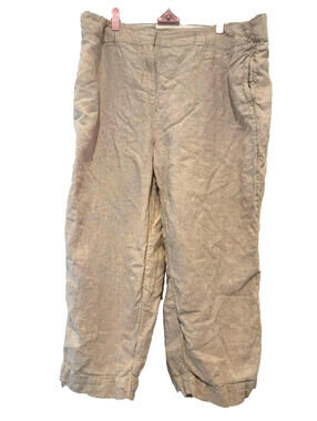 Chicos sz 3.5 (XXL) beige linen cropped stretch waist beachy coastal‎ pants CC